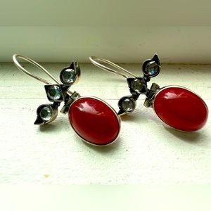 Sterling silver and red carnelian earrings